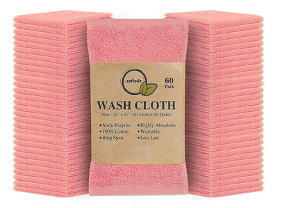 Cotton Washcloth Set 24 Pack Soft Absorbent Face Towels Ring Spun 12x12