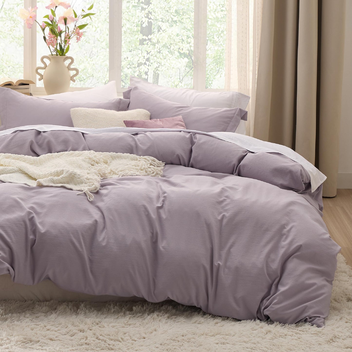Soft Prewashed Duvet Cover Set Zipper Closure Pillow Covers Lightweight Bedding