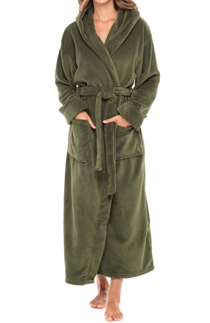 Plush Fleece Hooded Bathrobe Women Long Plus Size Soft Lounge Robe