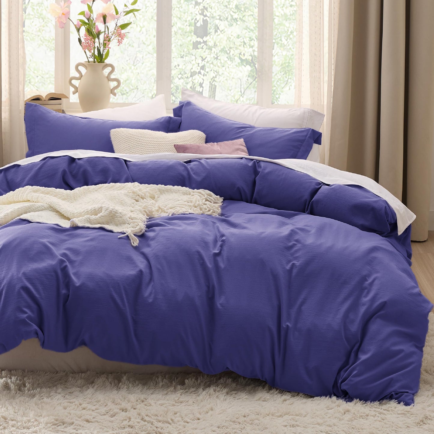 Soft Prewashed Duvet Cover Set Zipper Closure Pillow Covers Lightweight Bedding