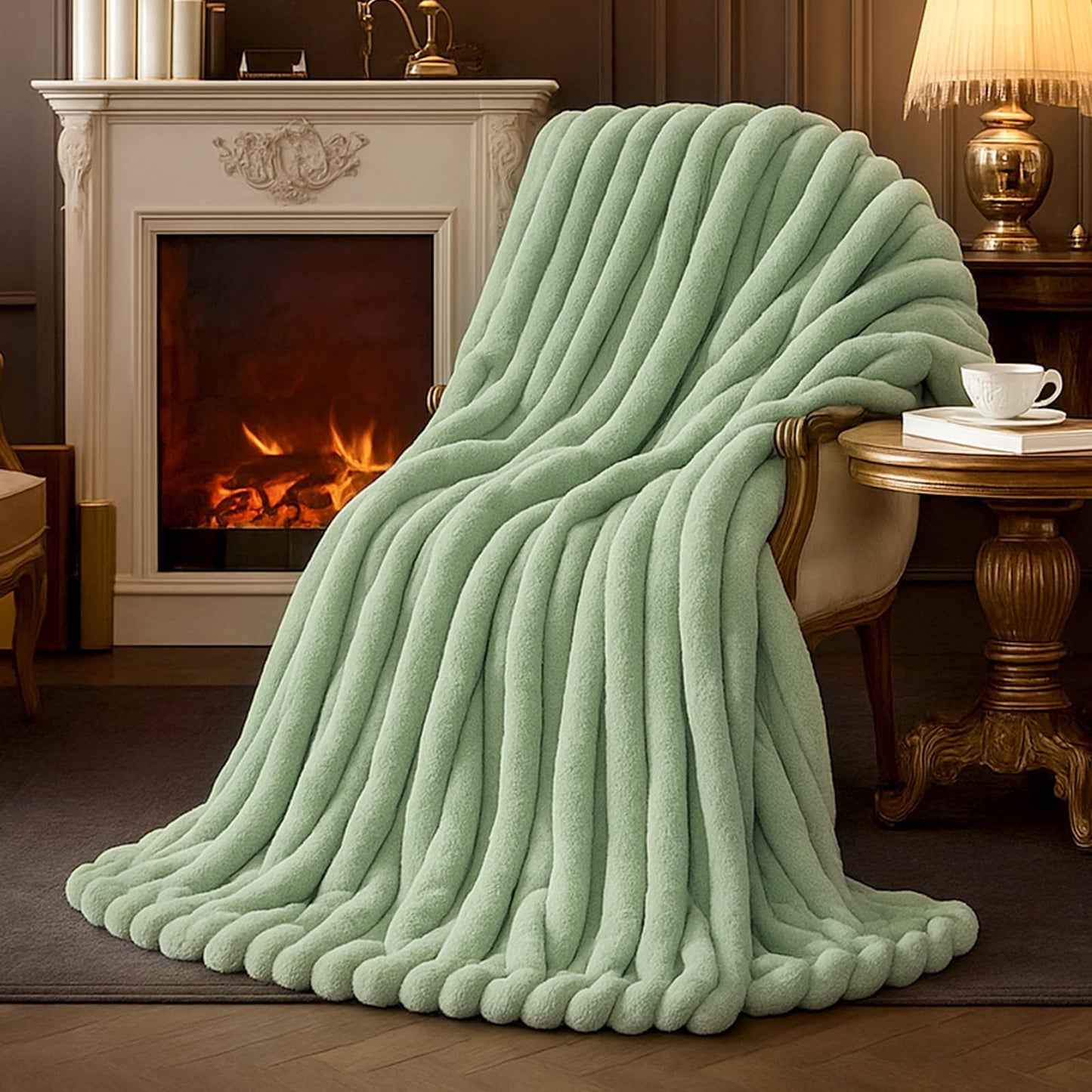 Amélie Home Jacquard Stripe Faux Fur Throw Blanket