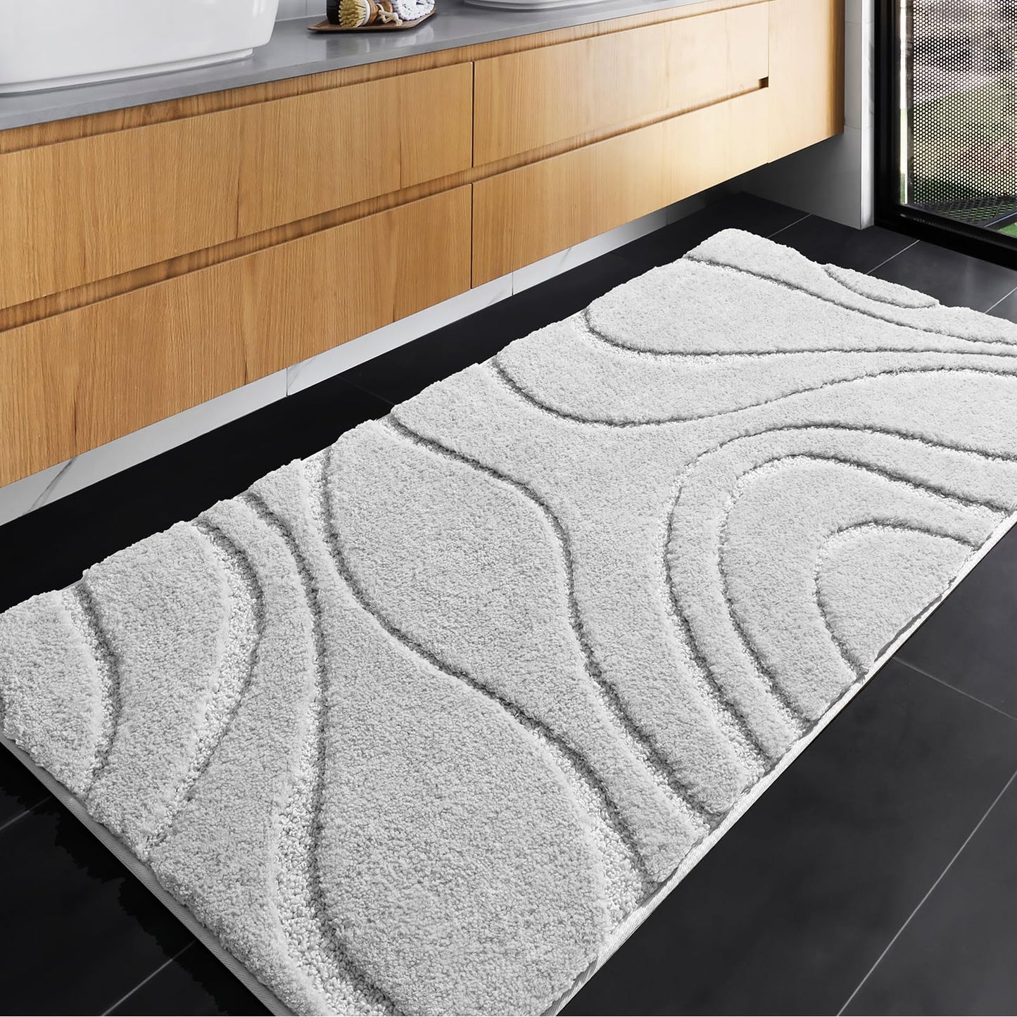 Plush Microfiber Bath Rug Non Slip Absorbent Bathroom Floor Mat Machine Washable