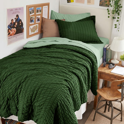 Seersucker Comforter Set 7 Piece All Season Bed in a Bag Bedding Set