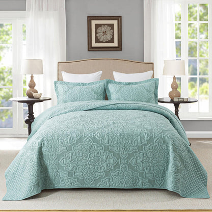 Floral Quilt Set 3 Piece Oversized Bedspread Coverlet Set Lightweight Bedding