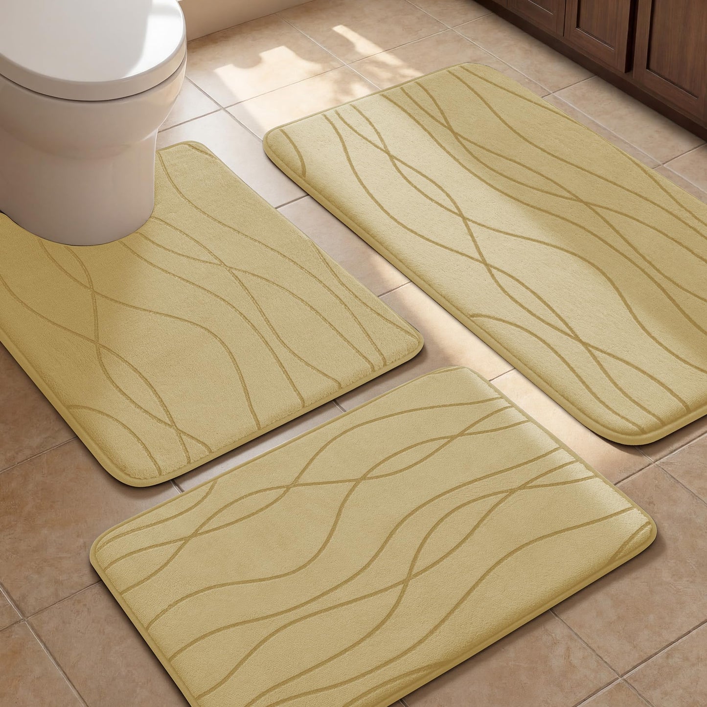 Memory Foam Bath Rug Set Non Slip Absorbent Quick Dry Bathroom Mat