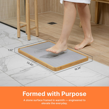 Diatomaceous Earth Stone Bath Mat Bamboo Trim Quick Dry Non Slip Bathroom Mat