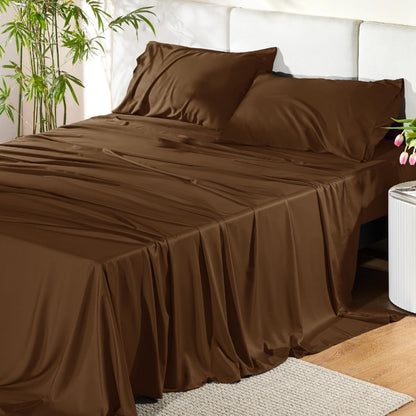 Bamboo Cooling Sheet Set Deep Pocket Silky Breathable Hotel Luxury Bedding