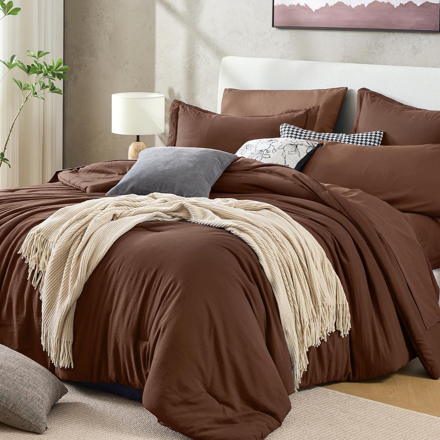 Washed Cotton Comforter Set 7 Piece Bed in a Bag Soft Breathable Bedding