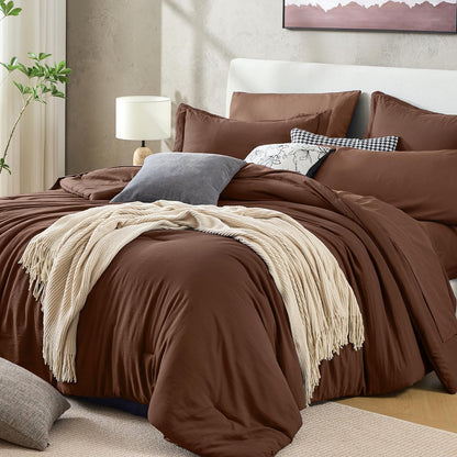 Washed Cotton Comforter Set 7 Piece Bed in a Bag Soft Breathable Bedding