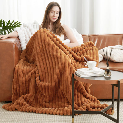 Amélie Home Jacquard Stripe Faux Fur Throw Blanket