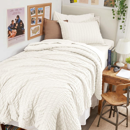 Seersucker Comforter Set 7 Piece All Season Bed in a Bag Bedding Set