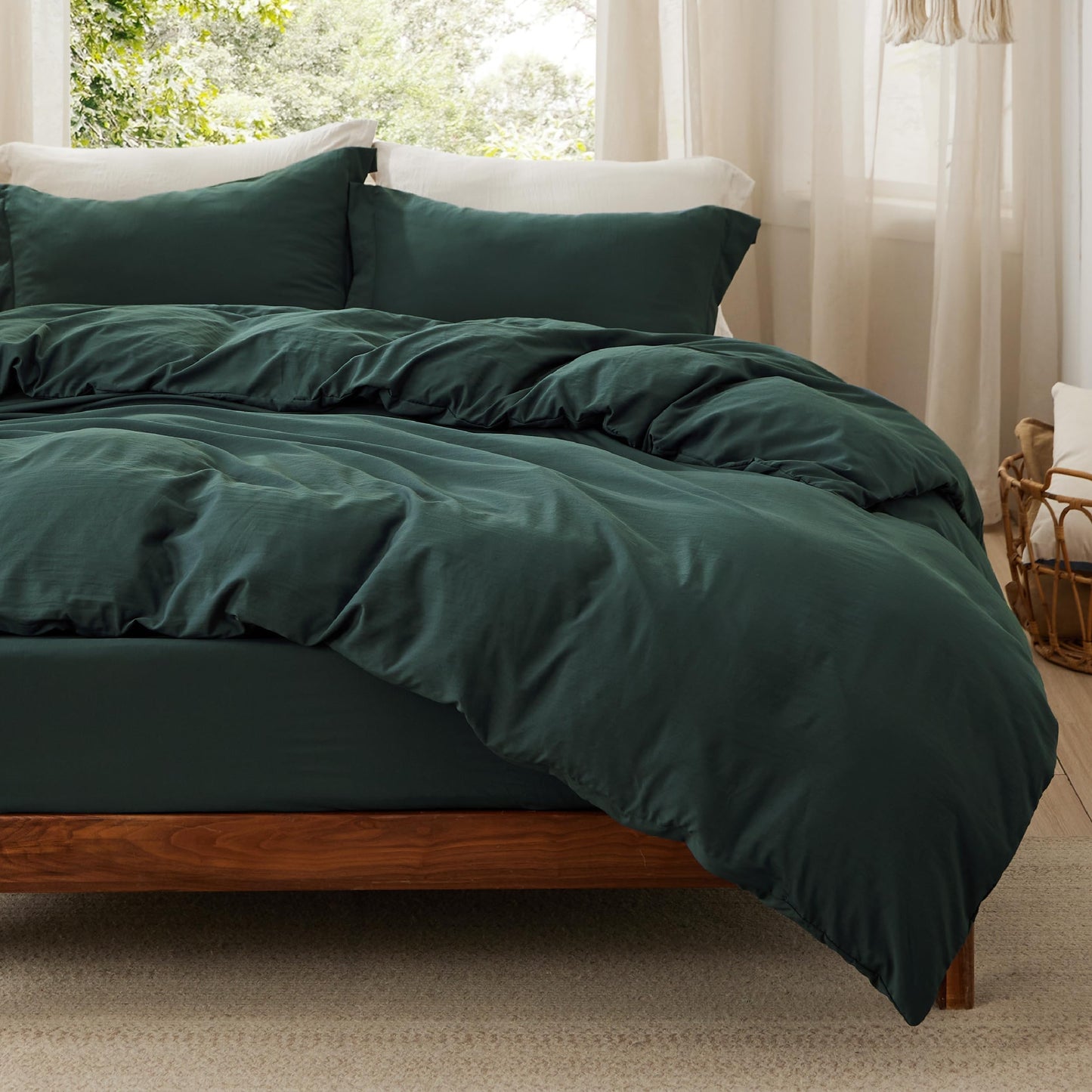 Soft Prewashed Duvet Cover Set Zipper Closure Pillow Covers Lightweight Bedding