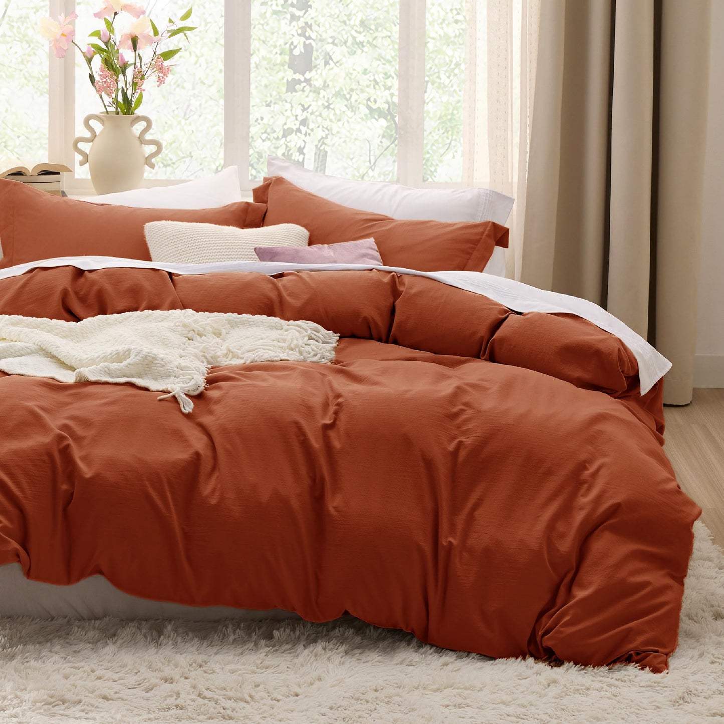 Soft Prewashed Duvet Cover Set Zipper Closure Pillow Covers Lightweight Bedding