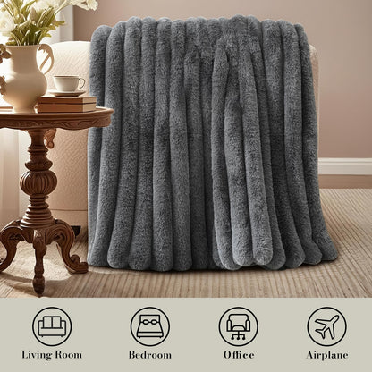 Amélie Home Jacquard Stripe Faux Fur Throw Blanket