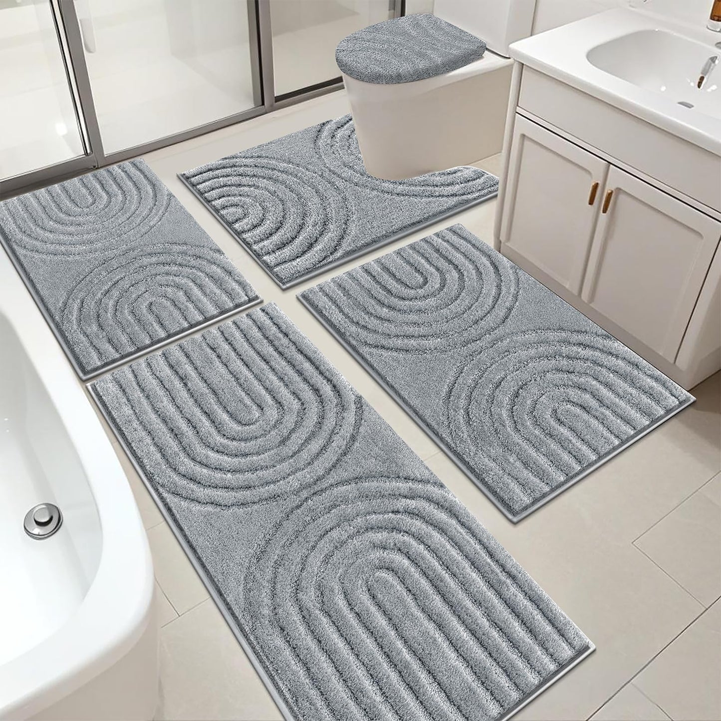 Microfiber Bath Rug Set Non Slip Contour Toilet U Shaped Bathroom Mat