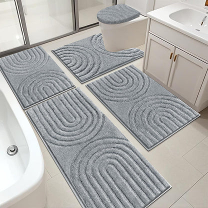 Microfiber Bath Rug Set Non Slip Contour Toilet U Shaped Bathroom Mat