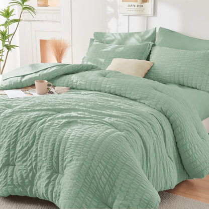 Seersucker Comforter Set 7 Piece All Season Bed in a Bag Bedding Set