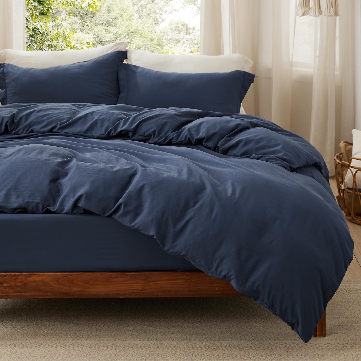 Soft Prewashed Duvet Cover Set Zipper Closure Pillow Covers Lightweight Bedding