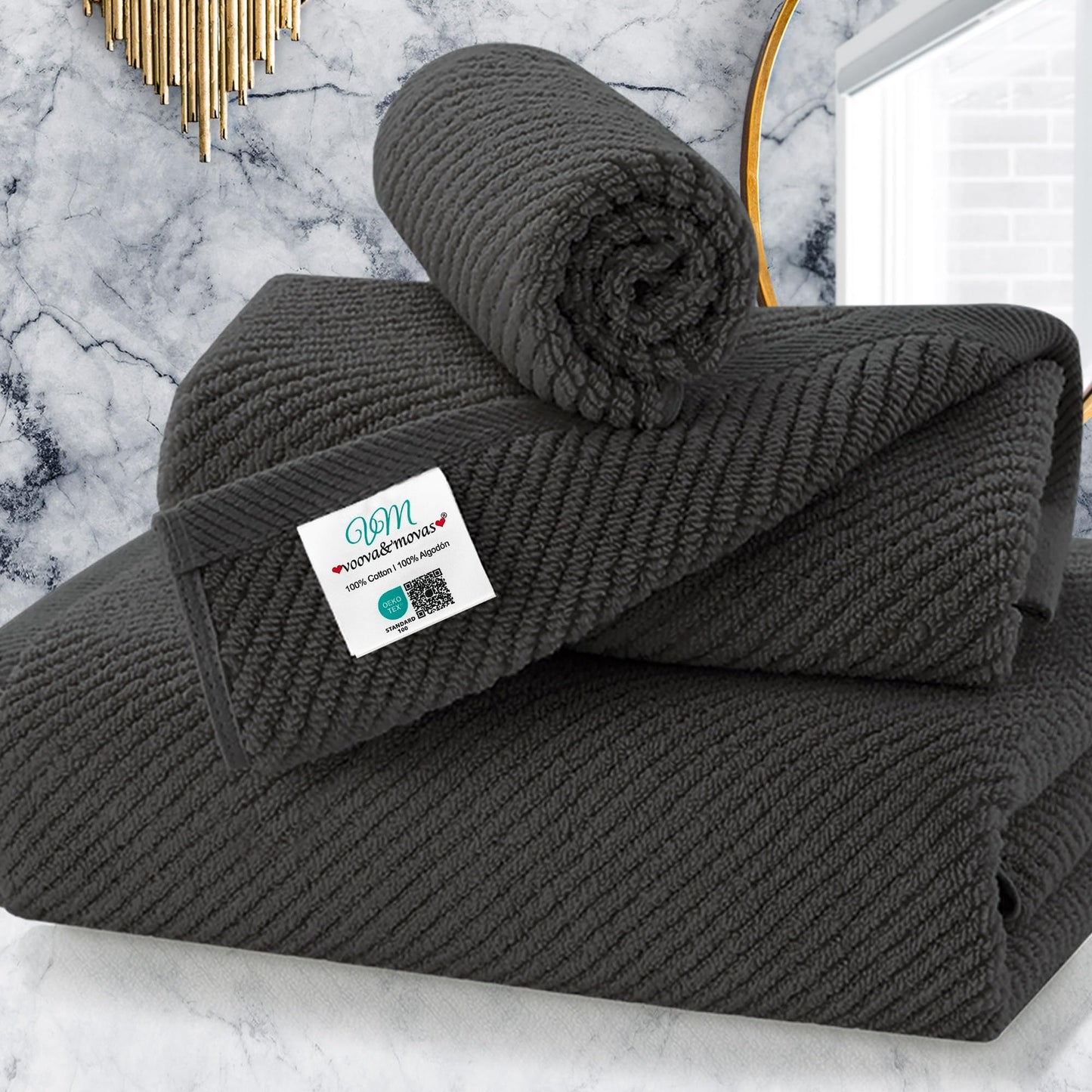 Cotton Bath Towel Set 6 Piece Soft Quick Dry Bathroom Towels Large Gift Set