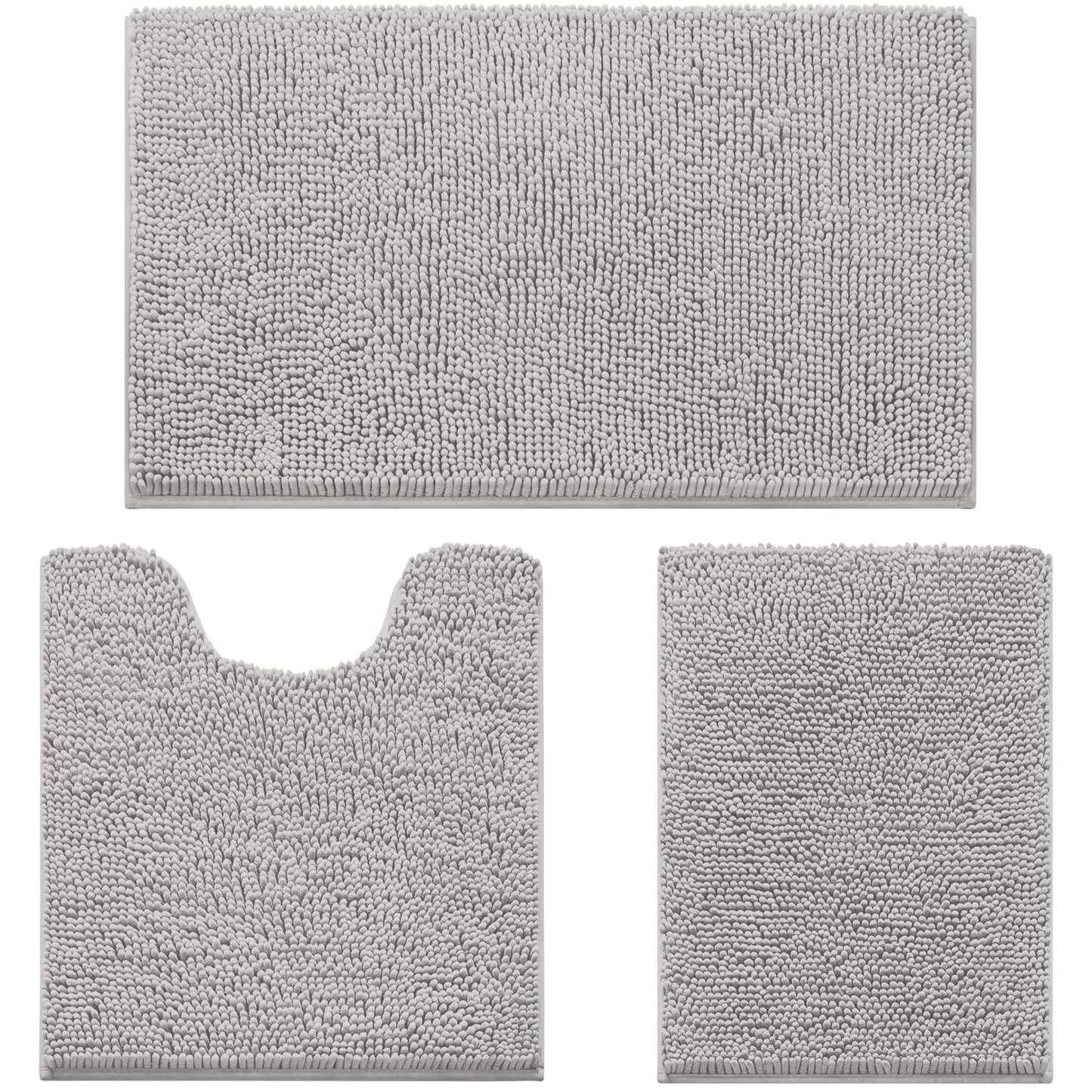 Chenille Bathroom Rug Set 3 Piece Ultra Soft Non Slip Absorbent Bath Mat