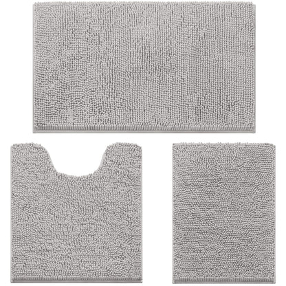 Chenille Bathroom Rug Set 3 Piece Ultra Soft Non Slip Absorbent Bath Mat