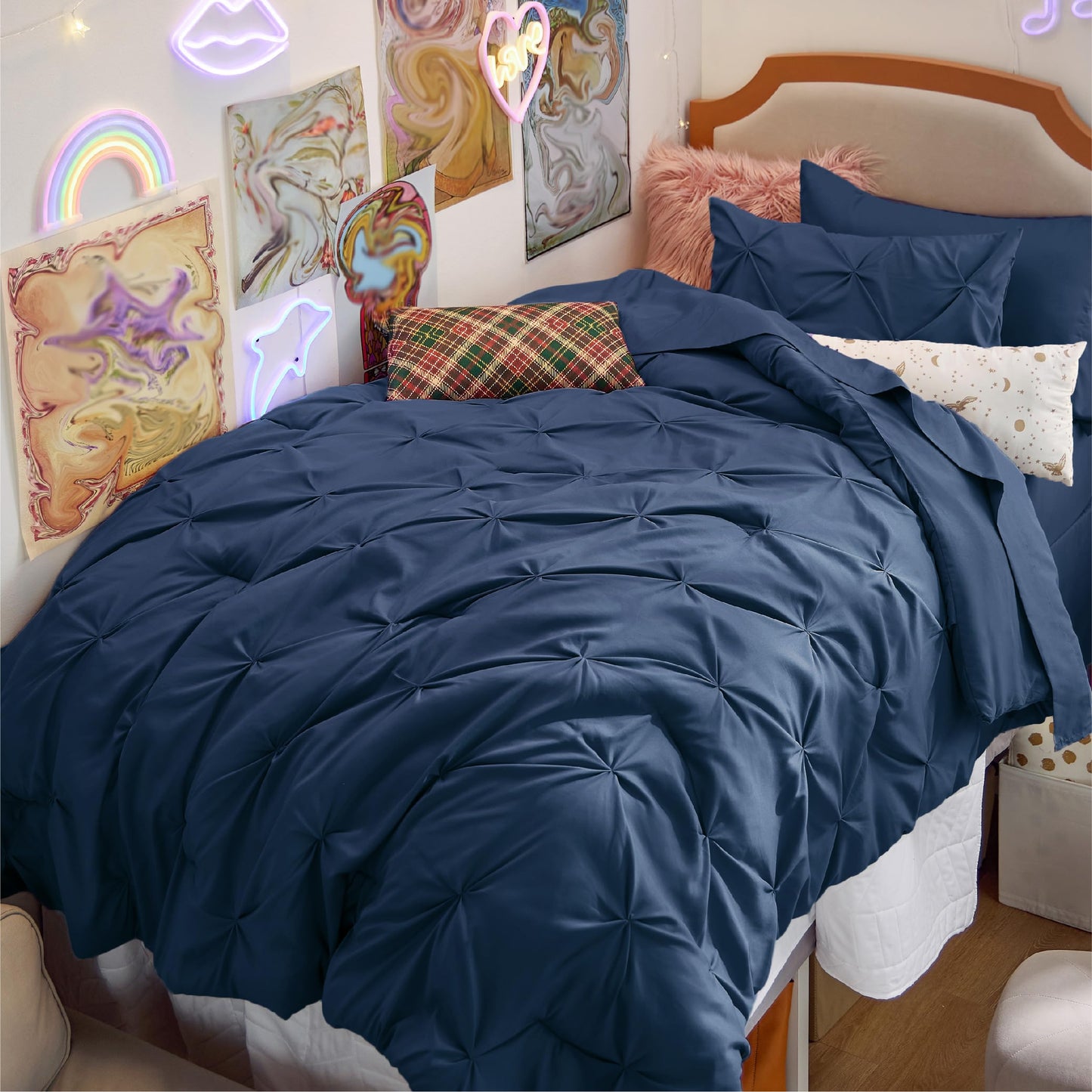 Pintuck Comforter Set Bed in a Bag 7 Piece All Season Bedding