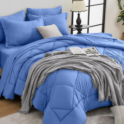 Comforter Set 7 Piece Bed in a Bag All Season Down Alternative Bedding