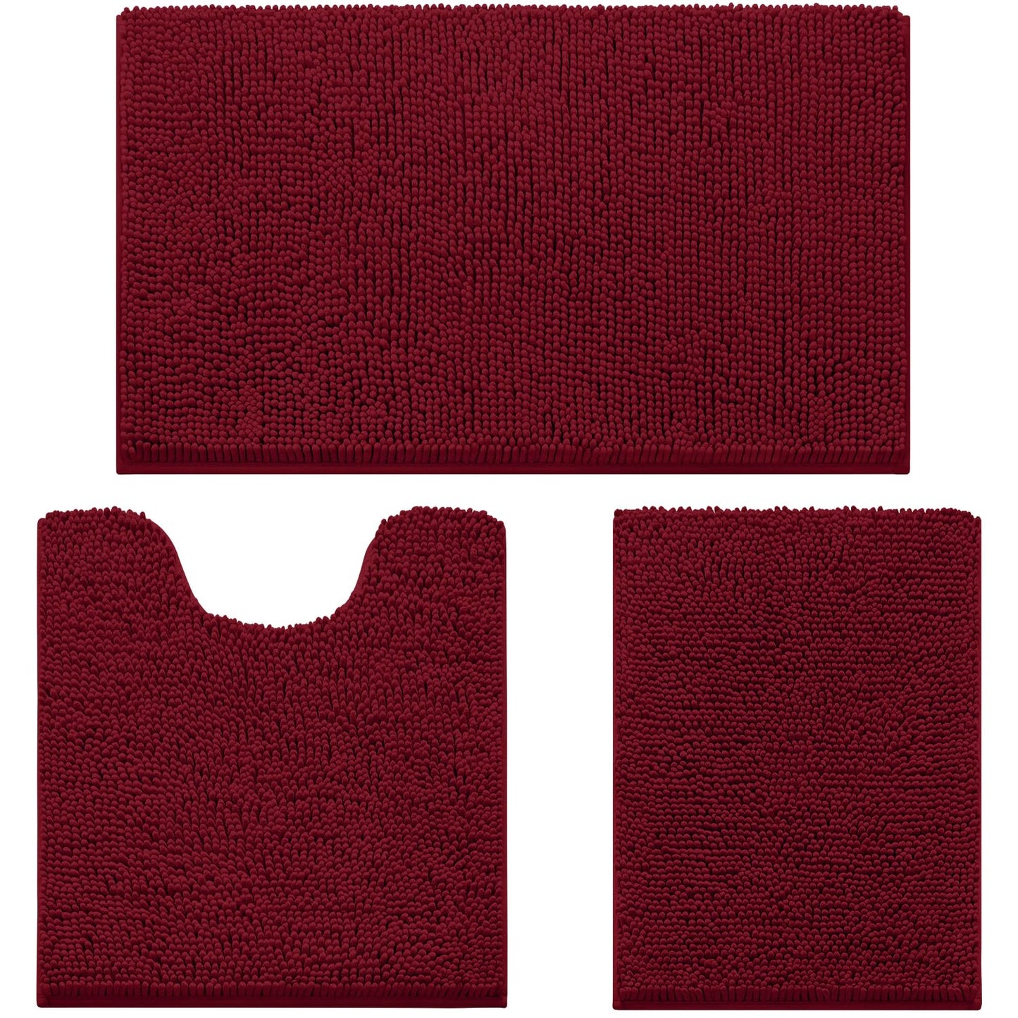 Chenille Bathroom Rug Set 3 Piece Ultra Soft Non Slip Absorbent Bath Mat