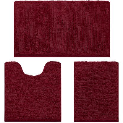 Chenille Bathroom Rug Set 3 Piece Ultra Soft Non Slip Absorbent Bath Mat