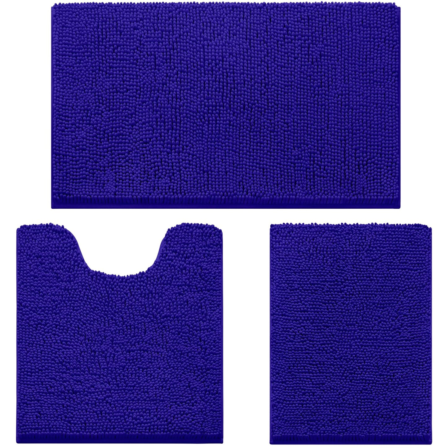 Chenille Bathroom Rug Set 3 Piece Ultra Soft Non Slip Absorbent Bath Mat