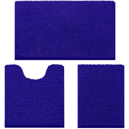 Chenille Bathroom Rug Set 3 Piece Ultra Soft Non Slip Absorbent Bath Mat