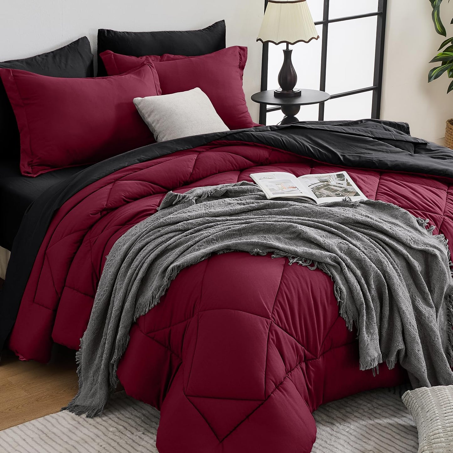 Comforter Set 7 Piece Bed in a Bag All Season Down Alternative Bedding