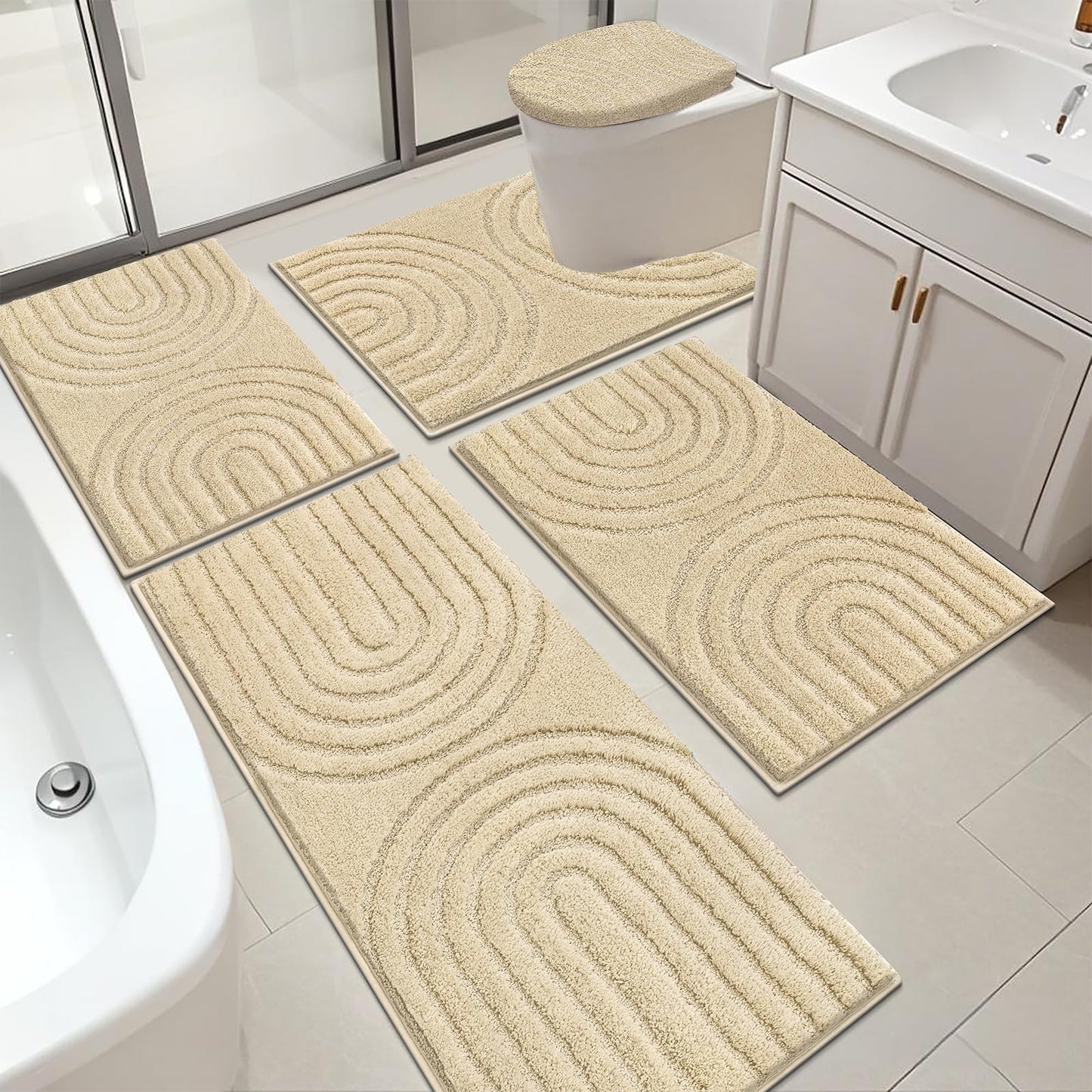 Microfiber Bath Rug Set Non Slip Contour Toilet U Shaped Bathroom Mat