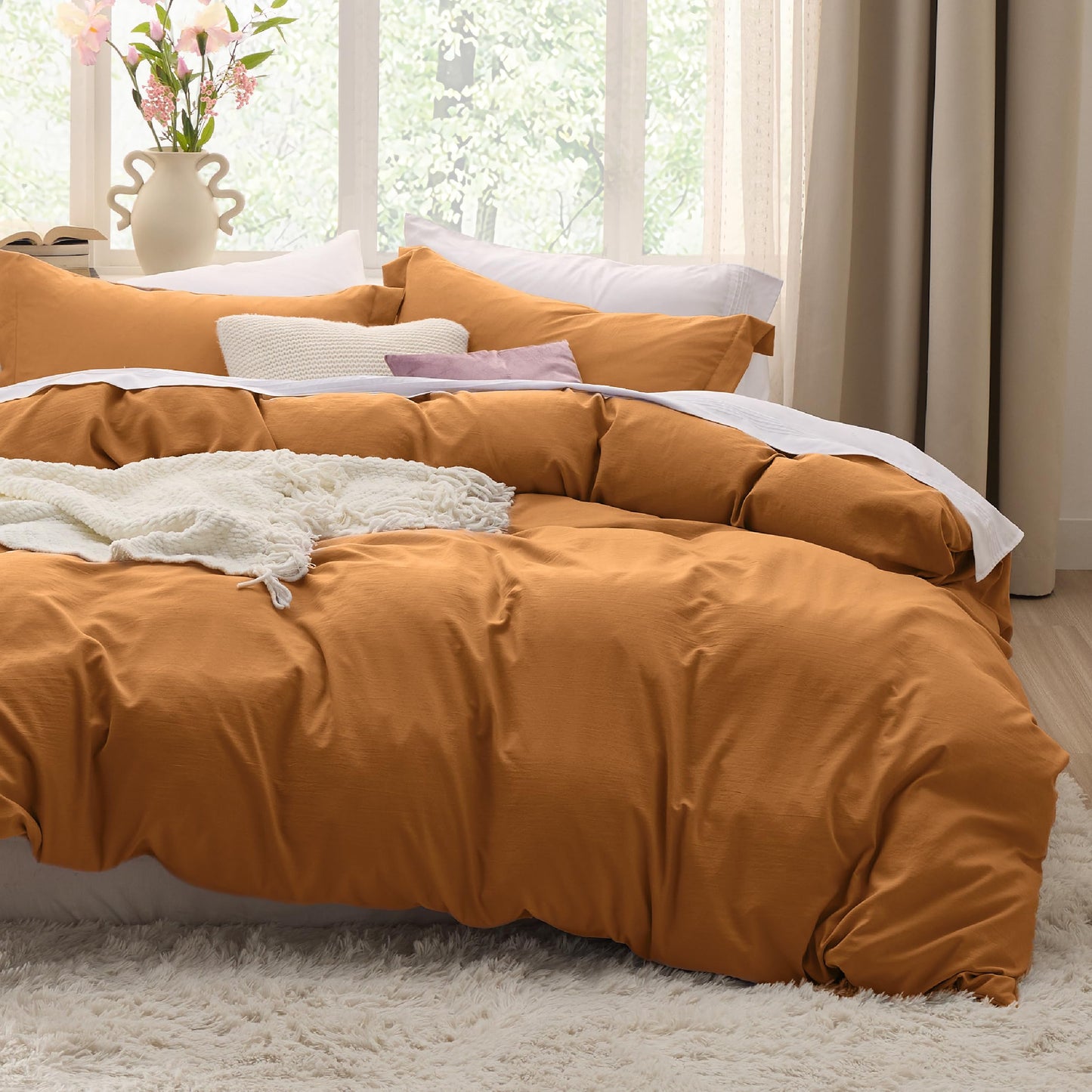 Soft Prewashed Duvet Cover Set Zipper Closure Pillow Covers Lightweight Bedding
