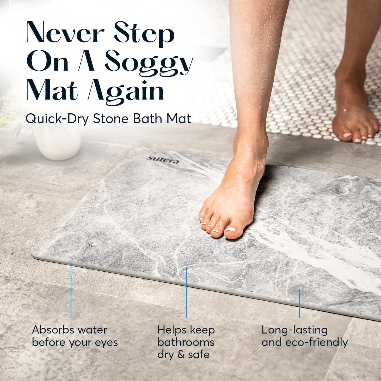 Diatomaceous Earth Bath Mat Quick Dry Non Slip Absorbent Bathroom Floor Mat