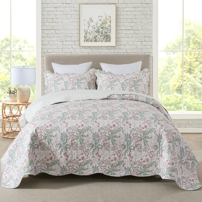 Floral Quilt Set 3 Piece Oversized Bedspread Coverlet Set Lightweight Bedding