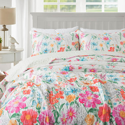Floral Quilt Set 3 Piece Oversized Bedspread Coverlet Set Lightweight Bedding
