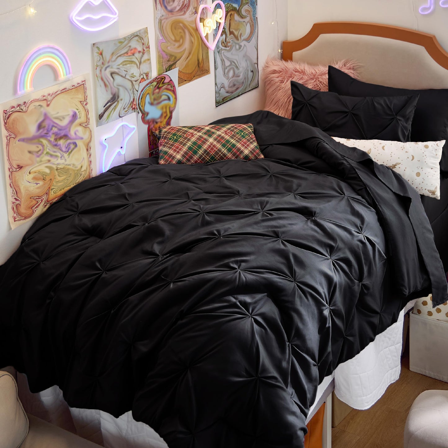 Pintuck Comforter Set Bed in a Bag 7 Piece All Season Bedding