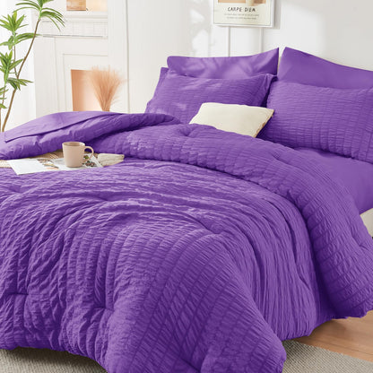 Seersucker Comforter Set 7 Piece All Season Bed in a Bag Bedding Set