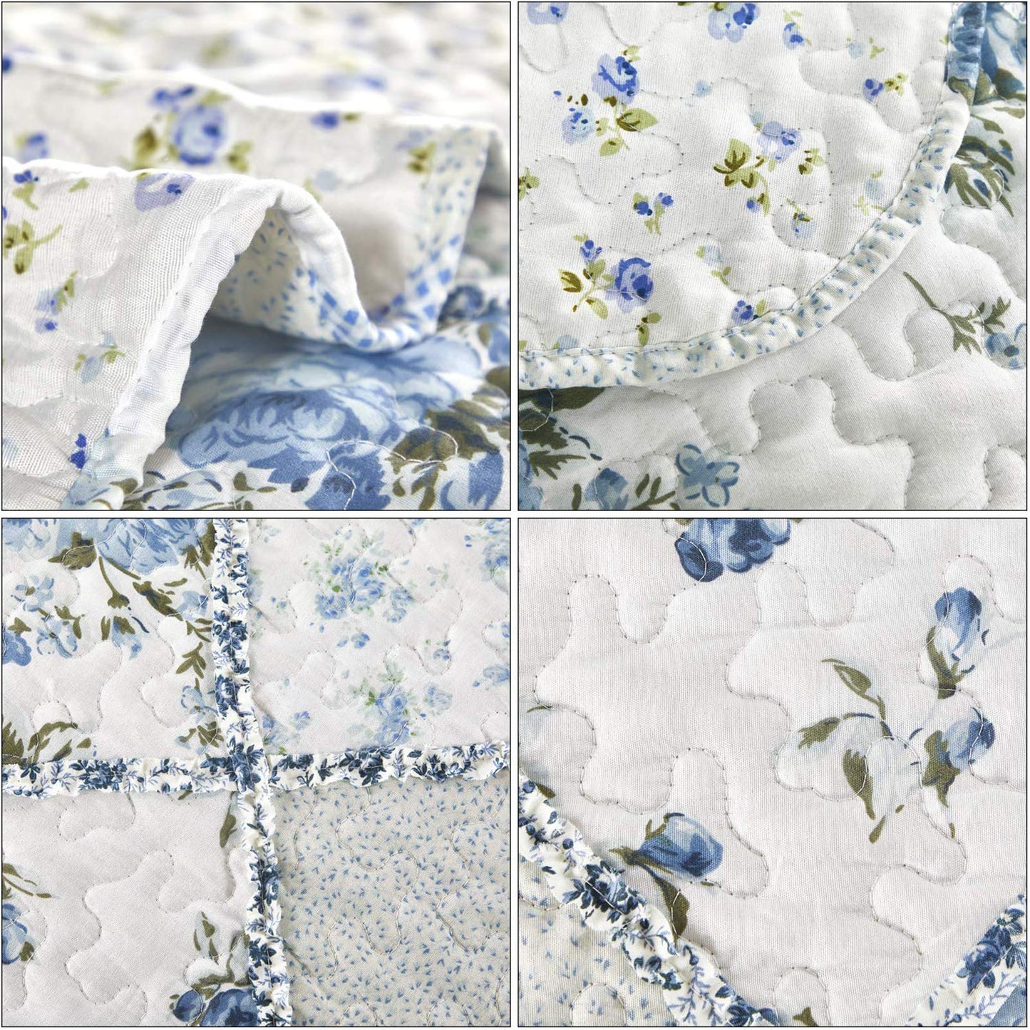 Patchwork Quilt Set Reversible 3 Piece Lightweight Floral Coverlet Bedding