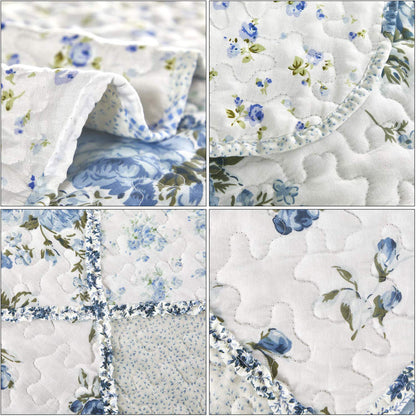 Patchwork Quilt Set Reversible 3 Piece Lightweight Floral Coverlet Bedding