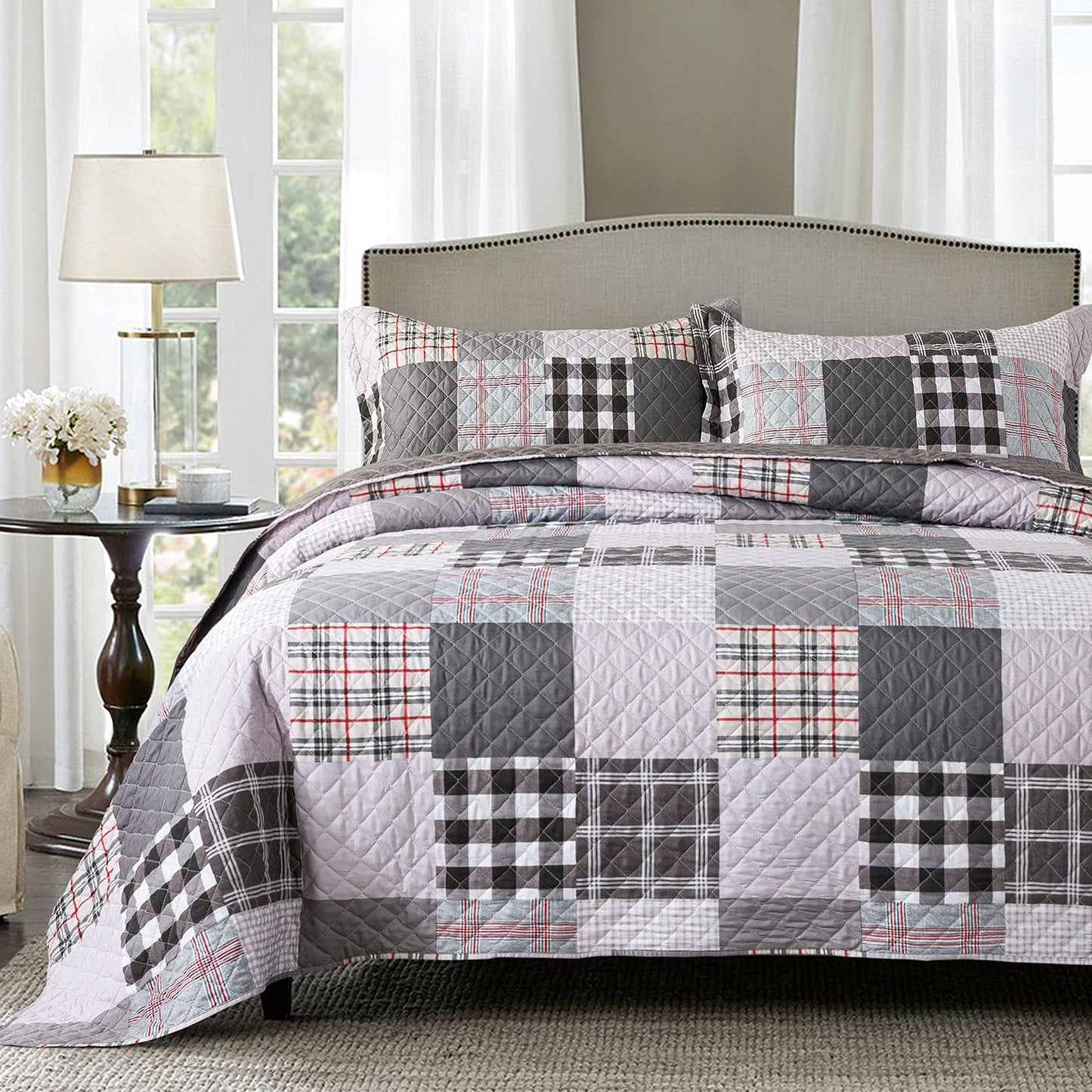 Floral Quilt Set 3 Piece Oversized Bedspread Coverlet Set Lightweight Bedding