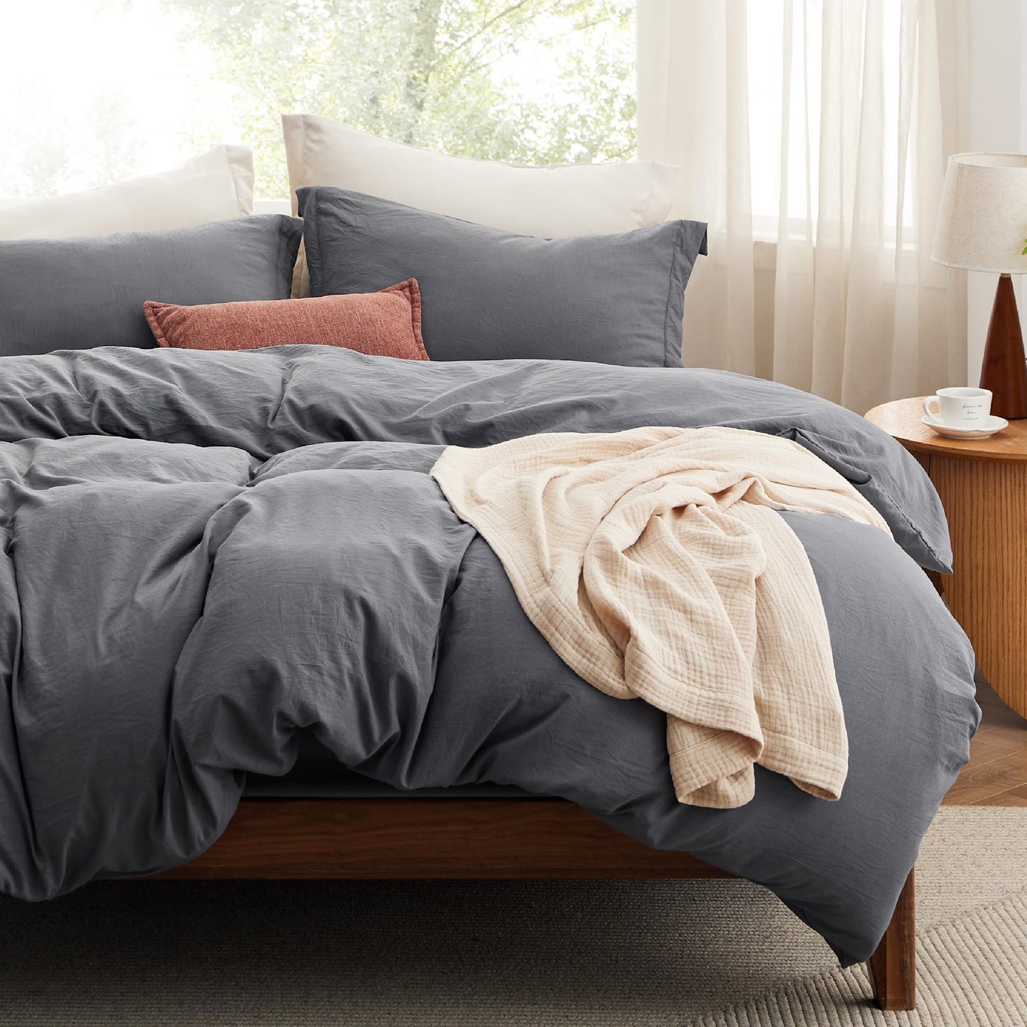 Soft Prewashed Duvet Cover Set Zipper Closure Pillow Covers Lightweight Bedding