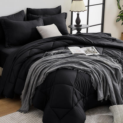 Comforter Set 7 Piece Bed in a Bag All Season Down Alternative Bedding