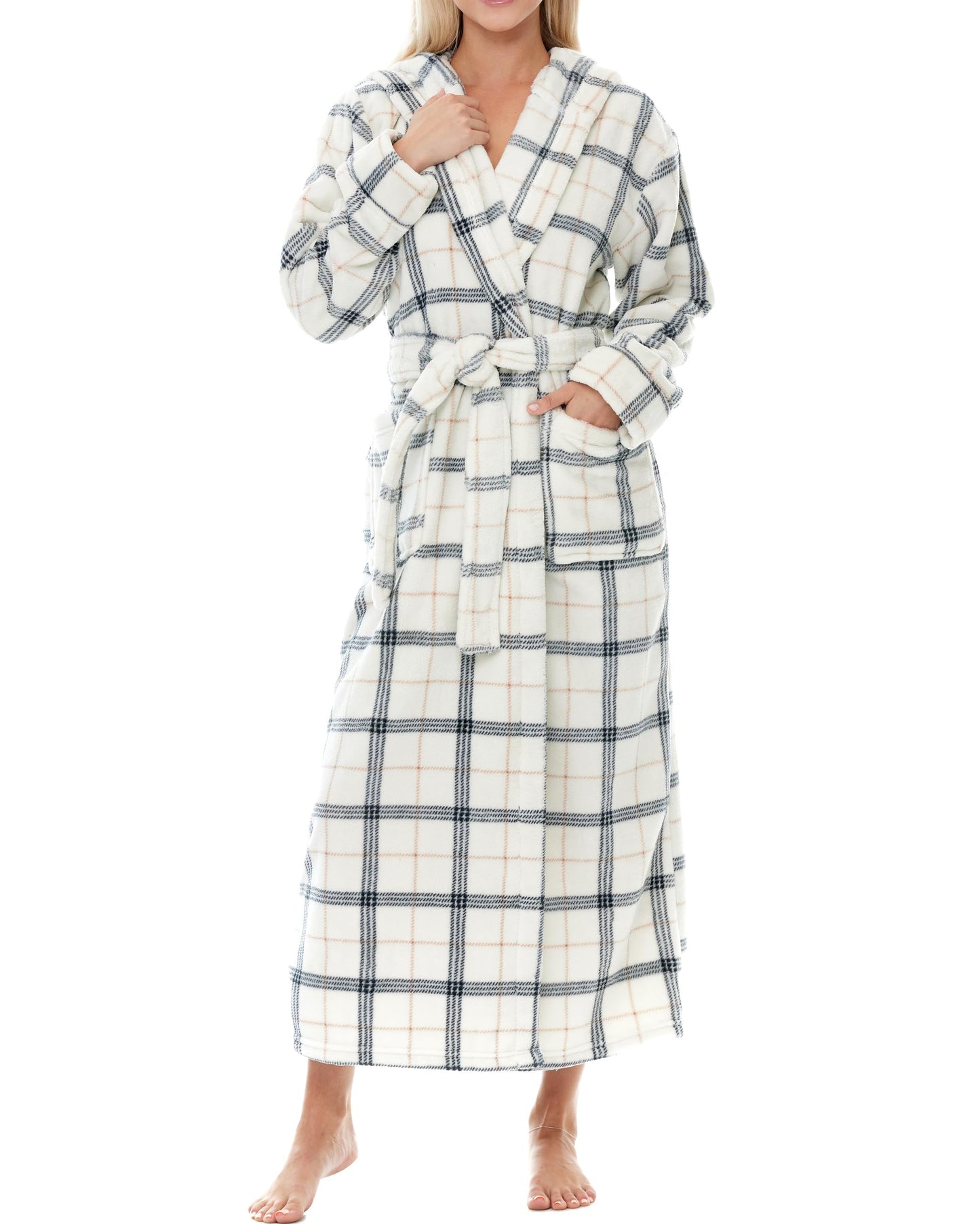 Plush Fleece Hooded Bathrobe Women Long Plus Size Soft Lounge Robe