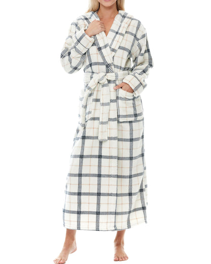 Plush Fleece Hooded Bathrobe Women Long Plus Size Soft Lounge Robe