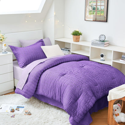 Seersucker Comforter Set 7 Piece All Season Bed in a Bag Bedding Set