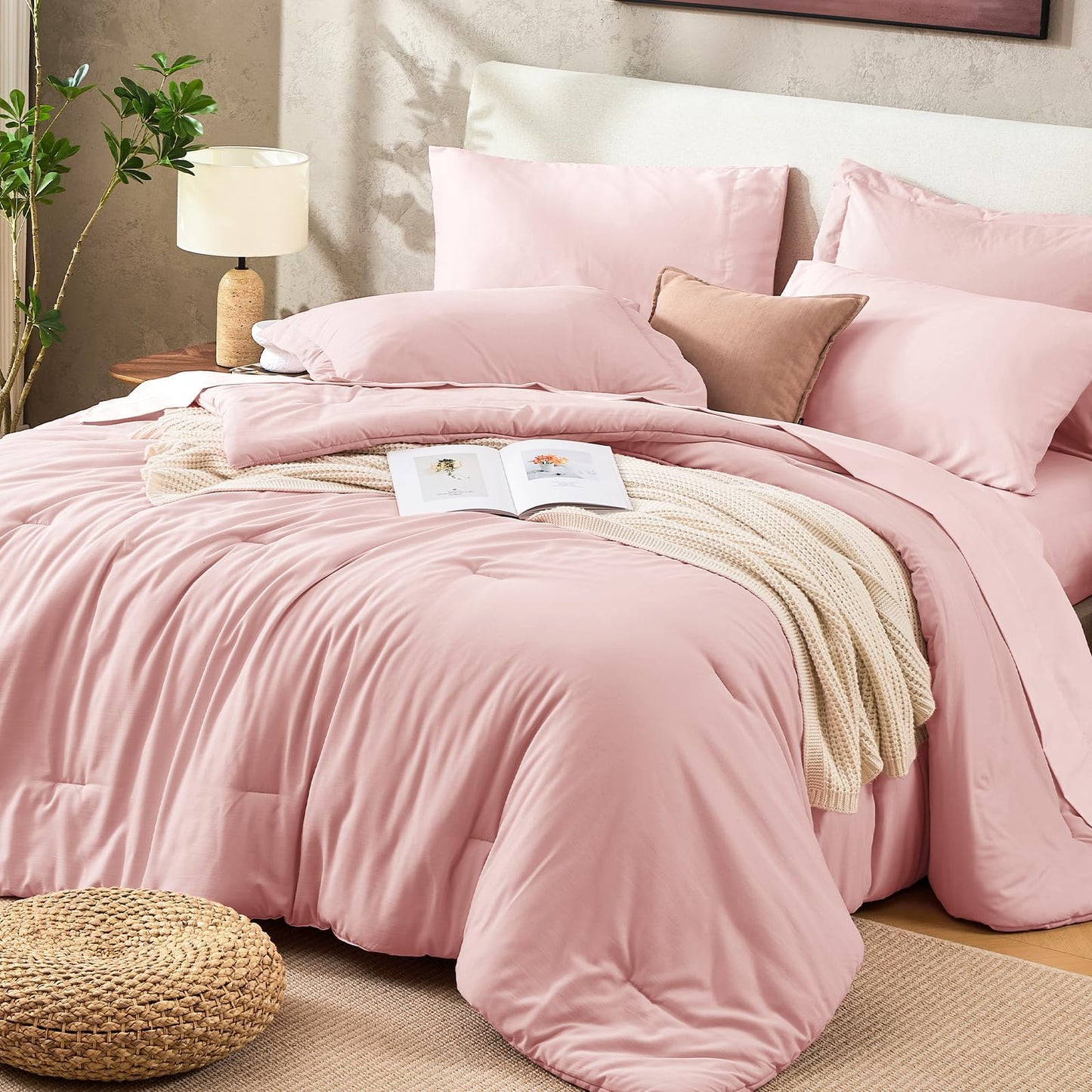 Washed Cotton Comforter Set 7 Piece Bed in a Bag Soft Breathable Bedding