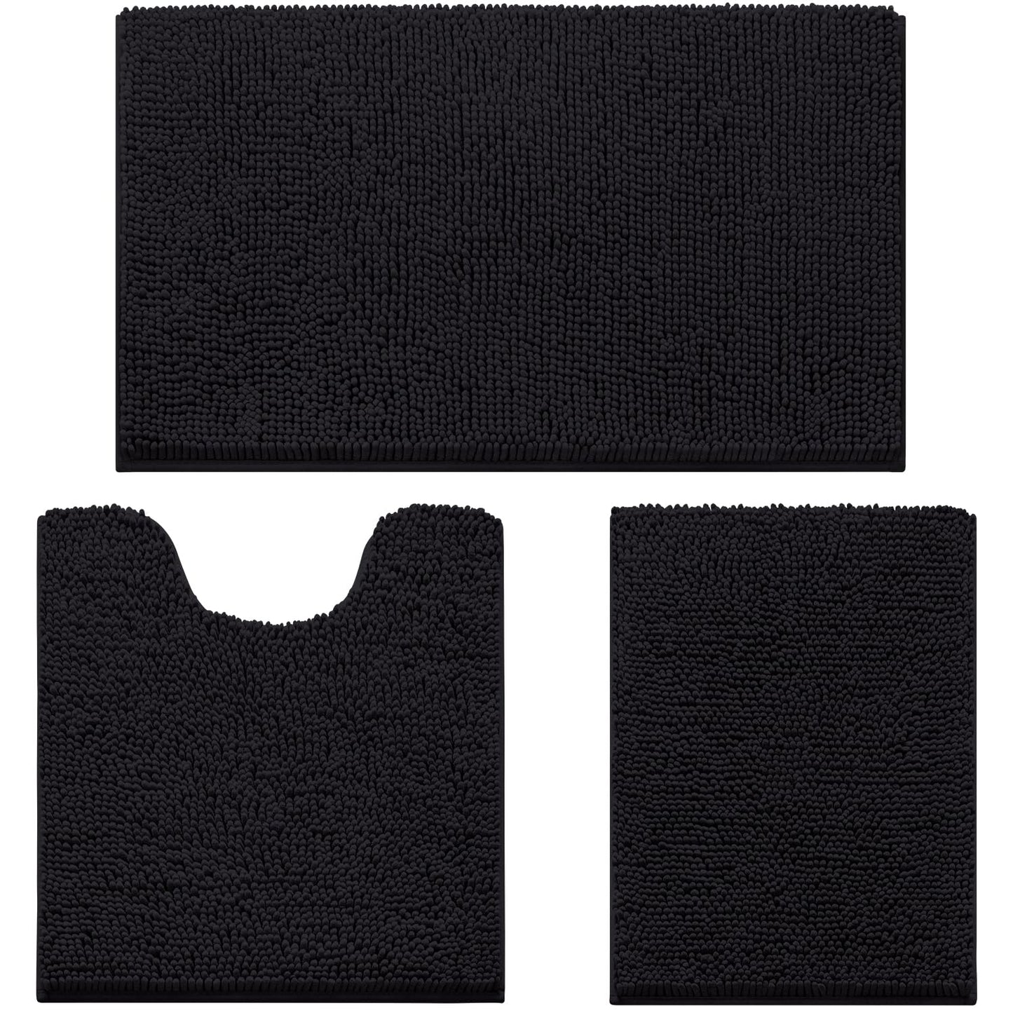 Chenille Bathroom Rug Set 3 Piece Ultra Soft Non Slip Absorbent Bath Mat