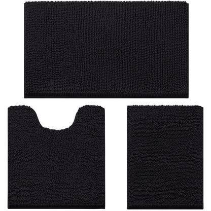 Chenille Bathroom Rug Set 3 Piece Ultra Soft Non Slip Absorbent Bath Mat